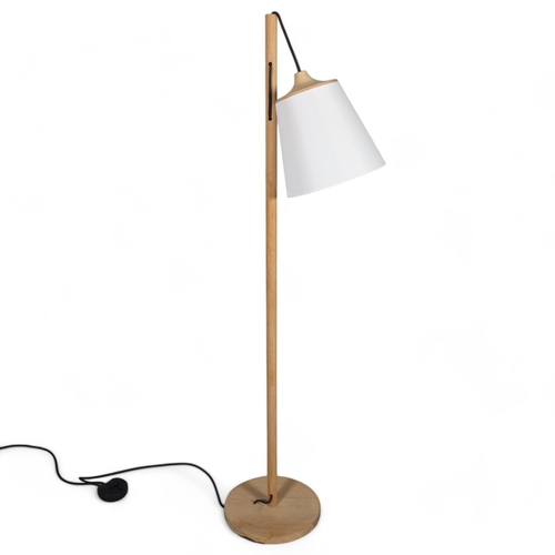 499 - A Muuto Pull floor lamp, the oak stand supporting a pendant oak mounted shade, in working order with... 