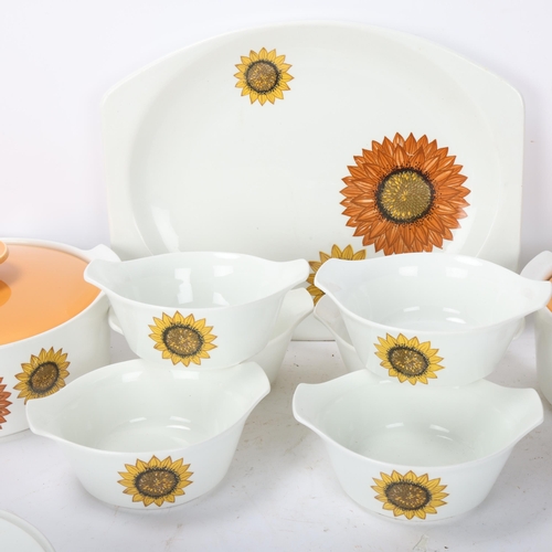 503 - J&G Meakin Studio, England, a mid 20th century part dinner service, with transfer decorated sunflowe... 