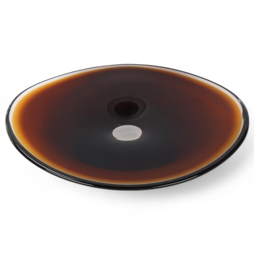 516 - A mid-century amber glass eliptical dish, in the manner of VICKE LINDSTRAND, length 37cm