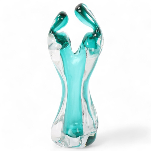 517 - An Art glass sculpture of The Lovers, internal turquoise glass, height 28cm