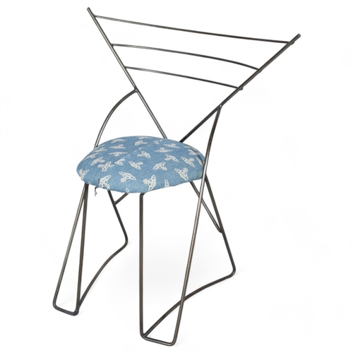 522 - A post-modern steel rod chair with triangular back and Vivienne Westwood upholstered seat, height 80... 