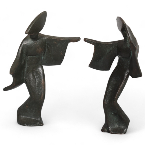 524 - A mid-century pair of cast iron Odori dancers in the manner of James Mont, height 18cm