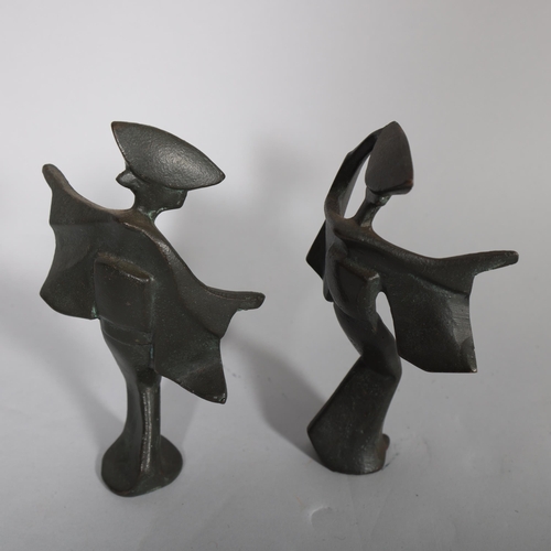 524 - A mid-century pair of cast iron Odori dancers in the manner of James Mont, height 18cm