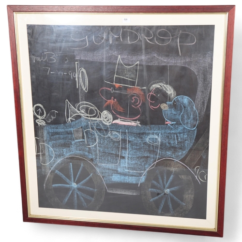 528 - VAL BIRO, a large black and white chalk drawing of the car, Gumdrop, as featured in Biro’s childrens... 