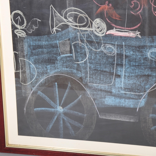 528 - VAL BIRO, a large black and white chalk drawing of the car, Gumdrop, as featured in Biro’s childrens... 