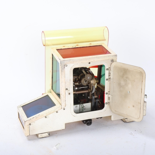 532 - A mid 20th century hand-built electric clock, chromed aluminium case with coloured acrylic panels an... 