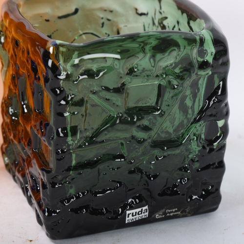 534 - GOTE AUGUSTSSON for Ruda Glass, Sweden, a 1970's square smoked and textured glass vase, with label, ... 