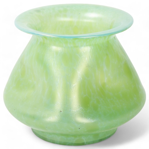 536 - An iridescent green Loetz style dimpled vase, no makers marks, height 13cm