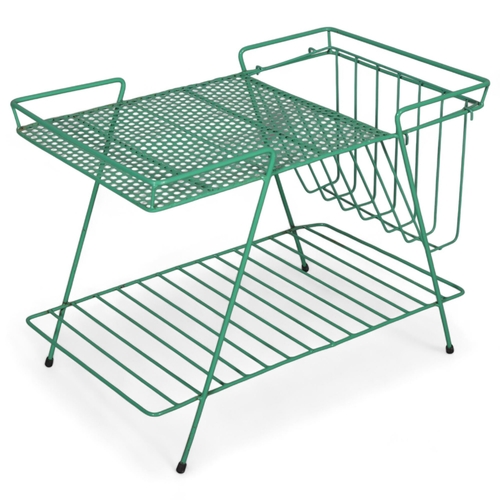 545 - A mid 20th century wire frame coffee table and magazine rack, height 48cm, top 62 x 38cm