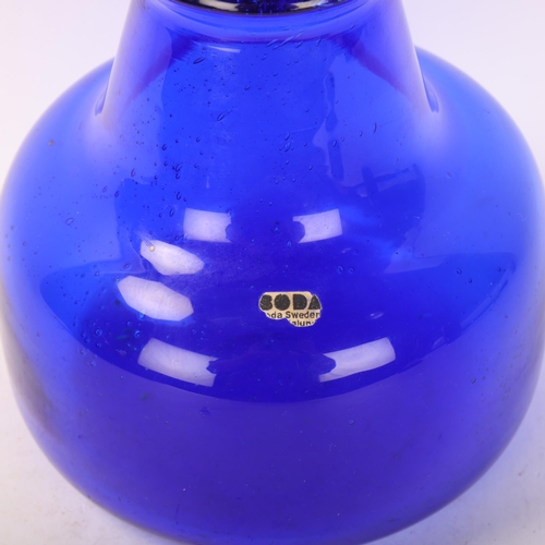 564 - ERIK HOGLUND for Boda, Sweden, a blue glass mallet vase, circa 1960s', with part of original label, ... 