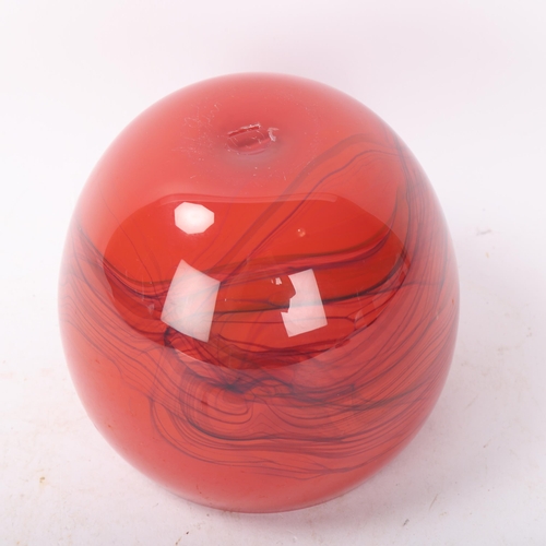 565 - ANTHONY STERN (1944-2022), A red studio glass bowl with layers decor, signed to base, height, 12.5cm