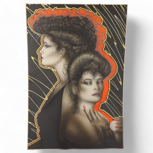 575 - A 1980s post-modern original airbrush art work, 2 stylised female heads, in the manner of SYD BRAK, ... 