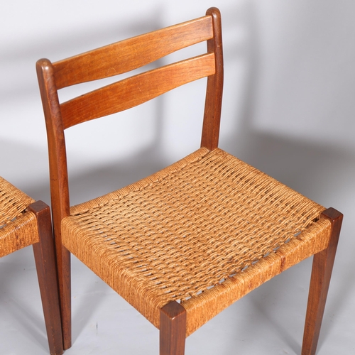 580 - 3 Danish teak dining chairs in the style of ARNE HOUMAN OLSEN, with paper cord seats, Danish made la... 