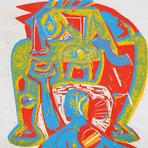 581 - A pair of 20th century multi coloured figural lithographs in the Native American manner