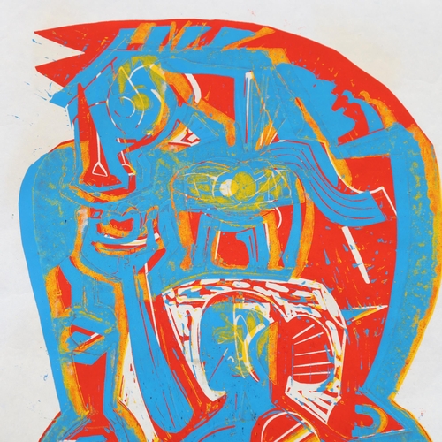 581 - A pair of 20th century multi coloured figural lithographs in the Native American manner