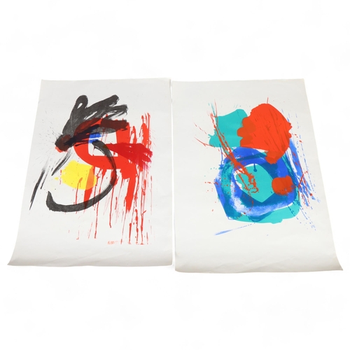 585 - A pair of 20th century multicoloured abstract lithographs, 75 x 51cm