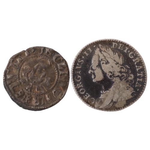 88E - An Edward I (1272-1307) silver Long cross penny and a George II 1757 sixpence