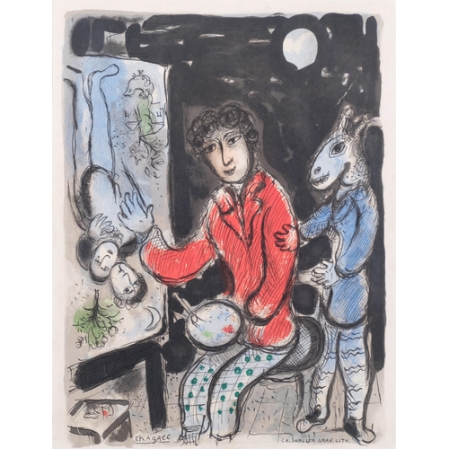 804 - Marc Chagall, self portrait at easel, original lithograph, published by Sorlier, image 45cm x 34cm, ... 