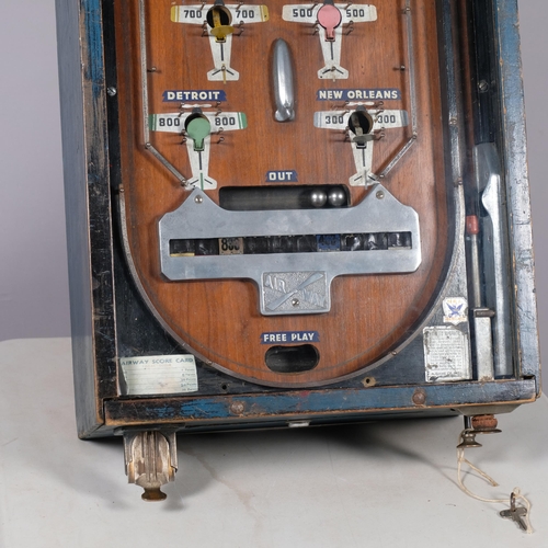 254F - A 1933 pinball machine, Mills Airway aircraft themed machine, with 1 penny 10 play, also has legs, m... 