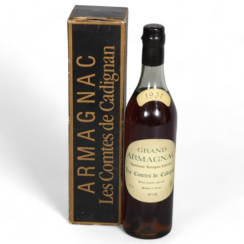 272B - A bottle of 1931 Les Comtes de Cadignan, Grand Armagnanc, 1990s' bottling, in original box, 40%vol, ... 