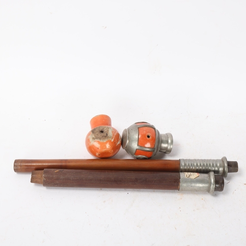 301 - 2 porcelain topped opium pipes, with metal-mounted wood pipes (2)