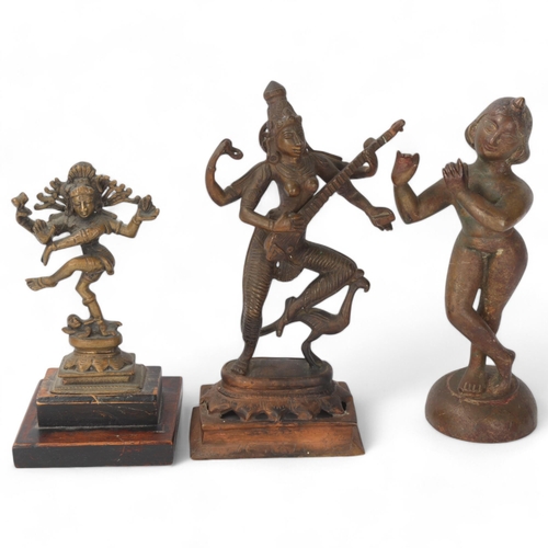 302 - 3 Indian bronze deities, largest height 22cm