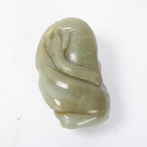 309 - A Chinese relief carved jade dragon design boulder, length 9cm