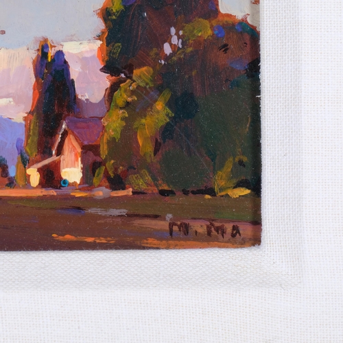 702 - Min Ma (Chinese, born 1955), summer evening light, acrylic on board, 11cm x 17cm, provenance: White ... 