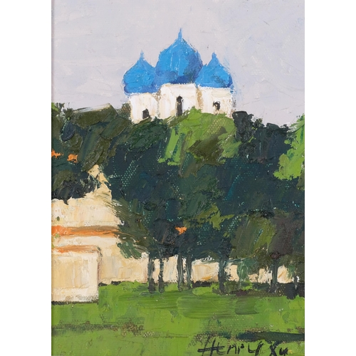 703 - Henry Huai Xu, Moscow study, oil on canvas, 18cm x 13.5cm, framed, provenance: Buckland Southerst Ga... 