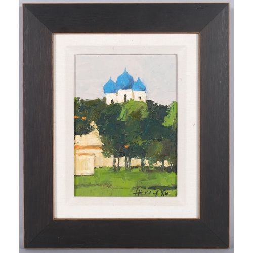 703 - Henry Huai Xu, Moscow study, oil on canvas, 18cm x 13.5cm, framed, provenance: Buckland Southerst Ga... 