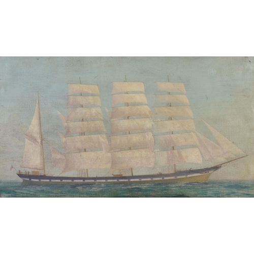 710 - **Withdrawn** - Portrait of a 4-masted sailing ship, oil on canvas laid on board, unsigned, 30cm x 5... 