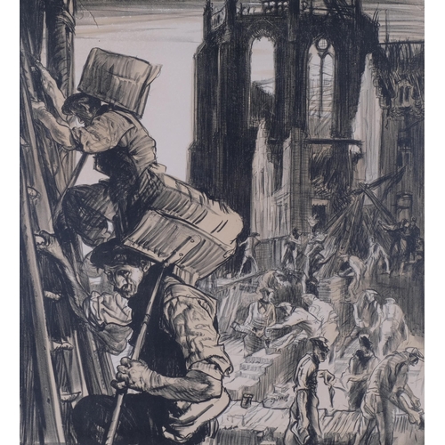 711 - Sir Frank Brangwyn (1867 - 1956), the re-making of Belgium, Lithograph, image 78cm x 70cm, framed