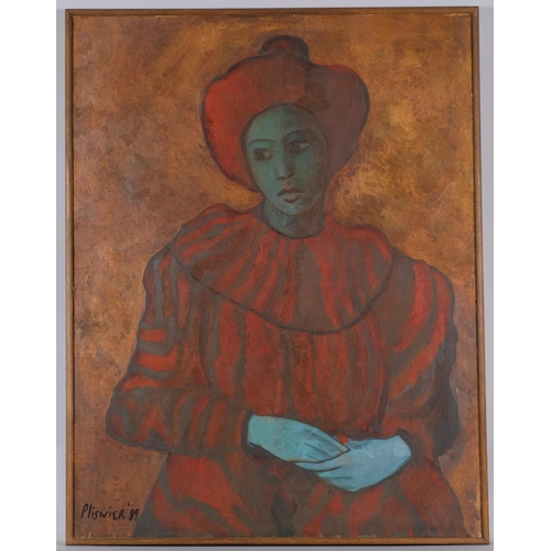 717 - Robert Plisnier (born 1951), portrait of a woman, oil on canvas, 1989, 110cm x 85cm, framed, also in... 