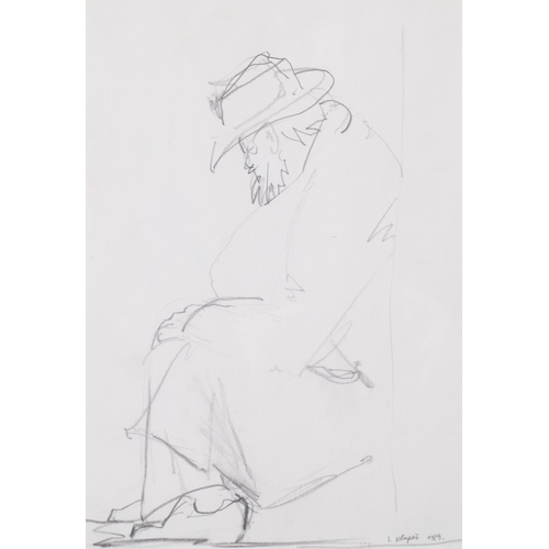 720 - Ivan Klapez (born 1961), seated figure, pencil sketch, 29cm x 20cm, framed, with Exhibition brochure... 