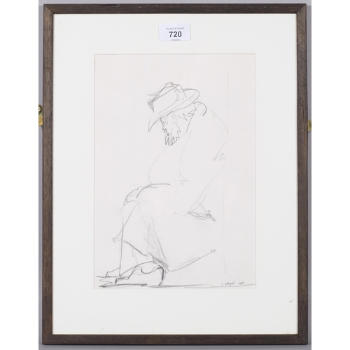 720 - Ivan Klapez (born 1961), seated figure, pencil sketch, 29cm x 20cm, framed, with Exhibition brochure... 