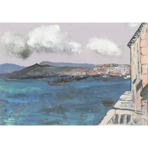 724 - John Boynton Priestley (1894 - 1984) (novelist and playwright), harbour at Syracuse 1962, gouache on... 