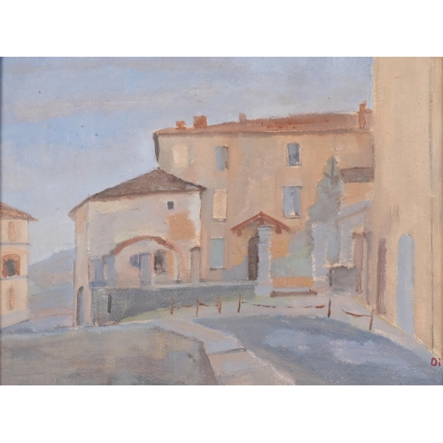 726 - Diana Boyd, Siena, oil on board, 29cm x 39cm, framed, with Exhibition brochure verso