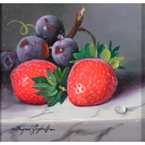 727 - Raymond Campbell (born 1956), strawberries, oil on board, 11cm x 11cm, framed