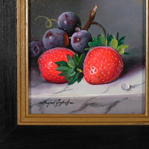 727 - Raymond Campbell (born 1956), strawberries, oil on board, 11cm x 11cm, framed