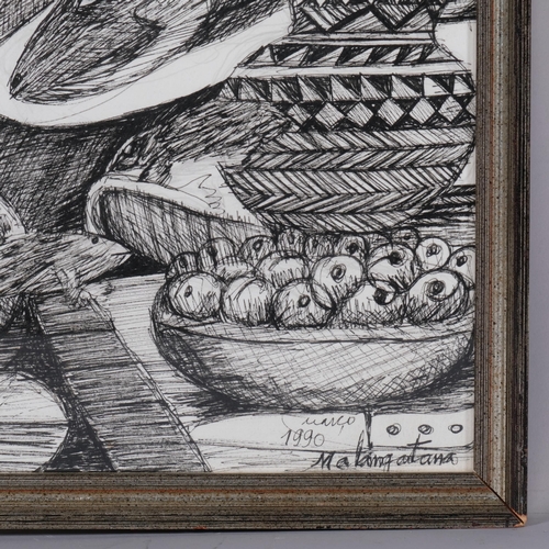 736 - Malangatana Ngwenya (1936 - 2011), untitled figures, 1990, pen and ink, 75cm x 56cm, framed