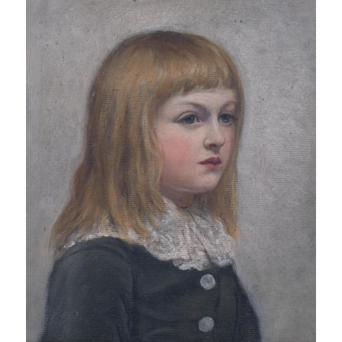 740 - Portrait of a child with a lace collar, oil on board, early 20th century, unsigned, 32cm x 28cm, fra... 