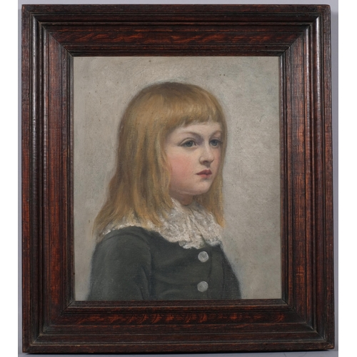 740 - Portrait of a child with a lace collar, oil on board, early 20th century, unsigned, 32cm x 28cm, fra... 