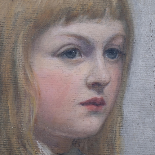 740 - Portrait of a child with a lace collar, oil on board, early 20th century, unsigned, 32cm x 28cm, fra... 