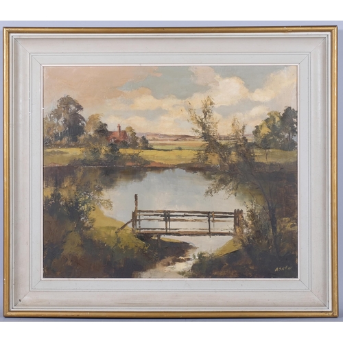 741 - Victor Askew, pond in Hertford, 1972, oil on canvas, 50cm x 61cm, framed