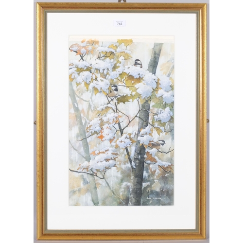 745 - Don Li-Leger (1948 - 2019), sunny maple chickadees, watercolour, 54cm x 33cm, framed, provenance: Pe... 