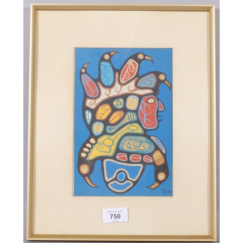 750 - Roy Thomas, Canadian Tribal study, print, 22cm x 15cm, framed