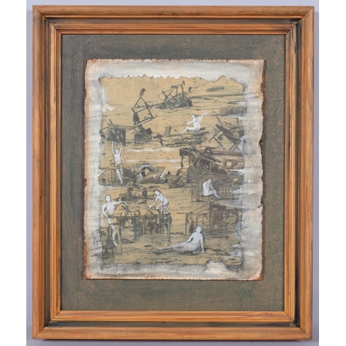 754 - Joan de Bethel (1923 - 2017), low tide at Woolwich, oil on panel, 1995, 27cm x 22cm, framed