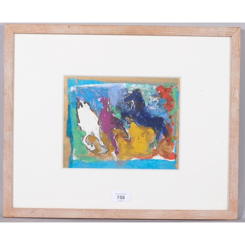 758 - Nick Snelling, abstract composition, mixed media on paper, 19cm x 24cm, framed