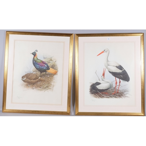 762 - James Fenwick Lansdowne, pair of large format studies of a White Stork and Impeyan Monal, collotypes... 