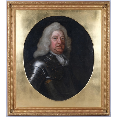 763 - Portrait of a gentleman in armour, 18th century oil on canvas, unsigned, 75cm x 62cm, framed